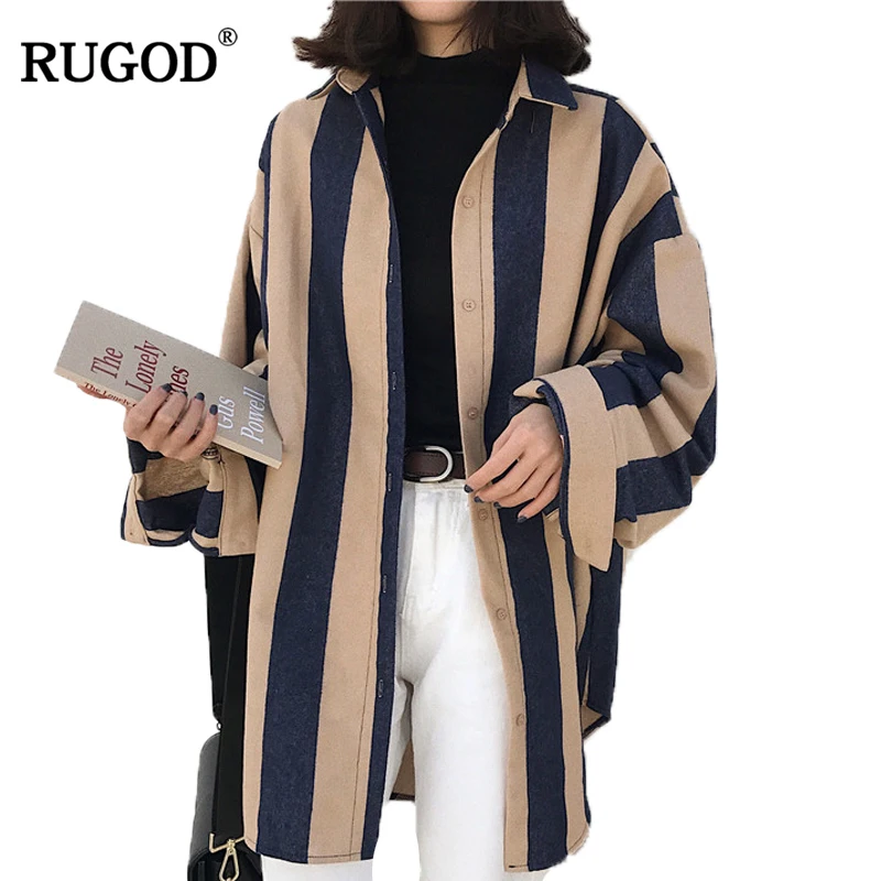 Рубашка RUGOD женская с отложным воротником модная Длинная блузка в полоску на