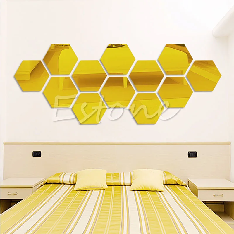 New Qualified Wall Stickers 12Pcs 3D Mirror Hexagon Vinyl Removable Sticker Decal Home Decor Art DIY | Дом и сад