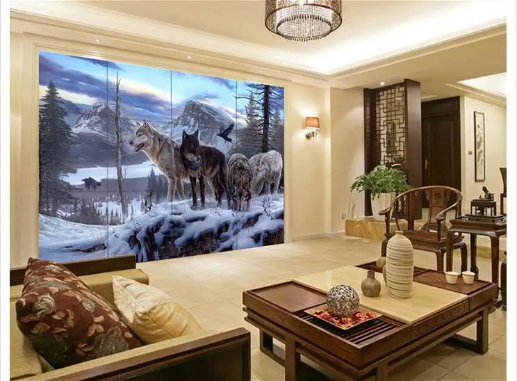 Пользовательские фото обои 3d настенные фрески Снег Волк ТВ настройки бумаги для