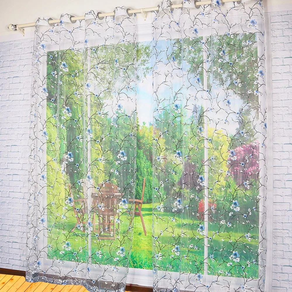 Оконная занавеска с синим цветком сливы для дома гостиной прозрачная вуаль 1