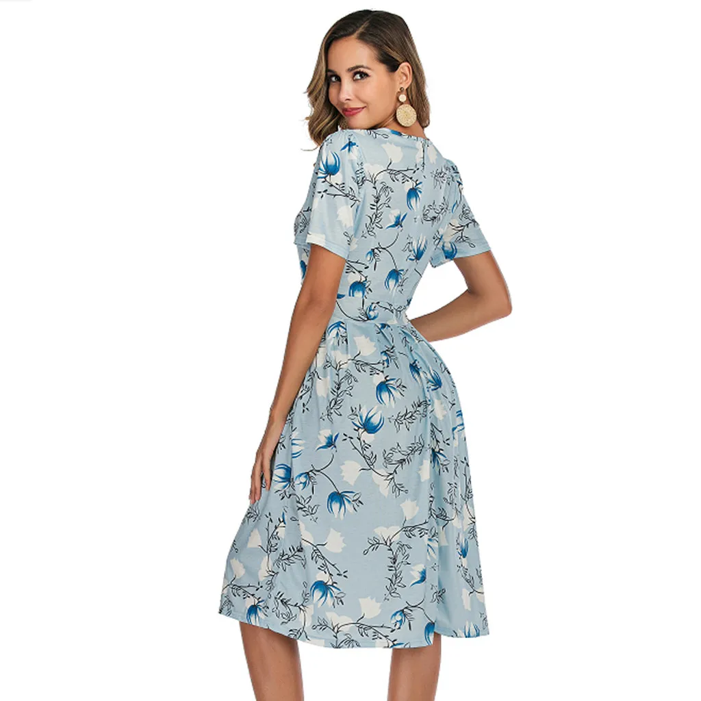 

Women Summer Dresses Women Casual Elegent A-line Floral Vintage Print Evening Party Vestidos Dress vestidos femininos