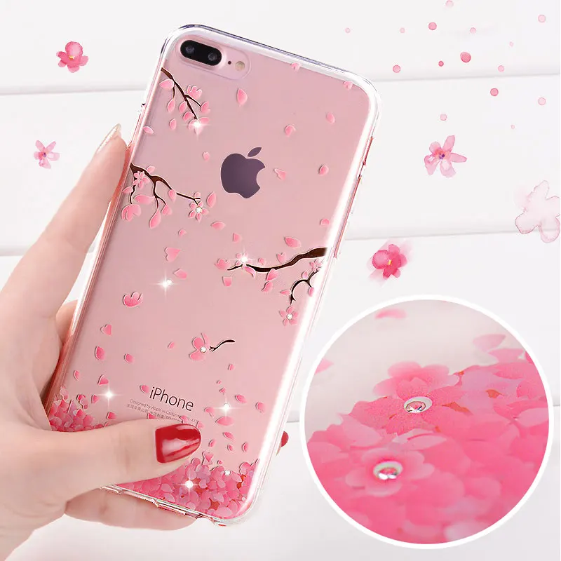 Горный хрусталь чехол для iPhone 6 6S 7 8 плюс силиконовые блеск алмаз Прозрачная