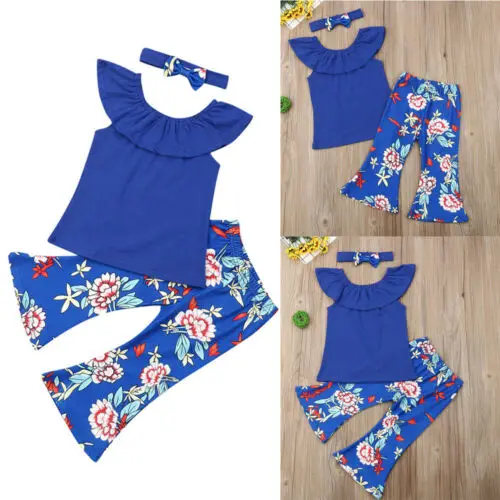 Детская футболка для маленьких девочек топ блузка + штаны комплекты летней