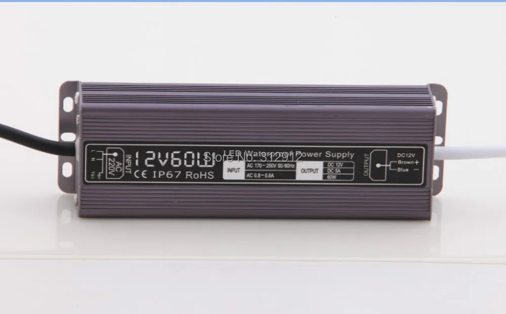 

12V/60W waterproof switch mode Power Supply;IP67 rated;AC110-260V input