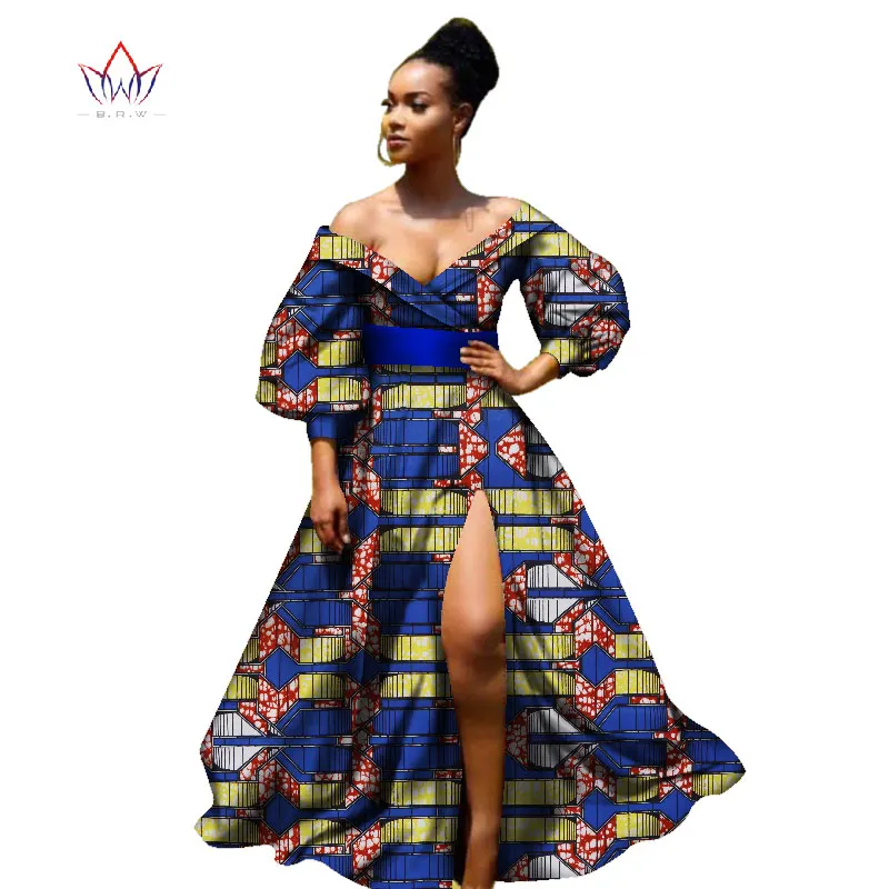 african bazin dresses for women african Three Quarter sleeves dresses for women african clothing wax dashiki fabric WY2255