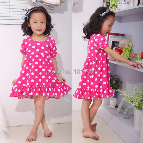 2014 год милое платье для девочки с дизайном розового цвета белым горошком