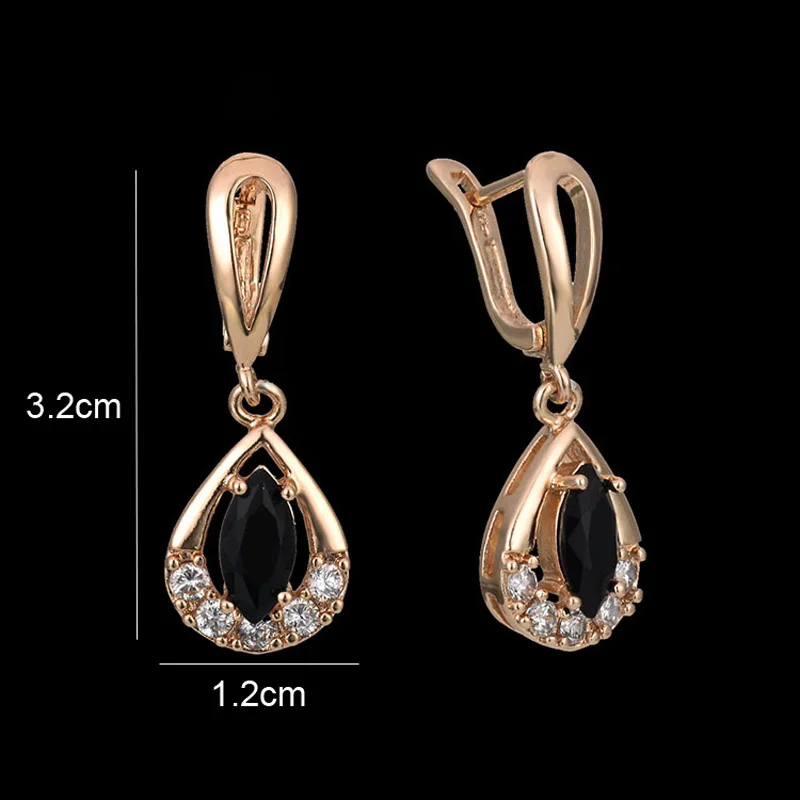 

JiaMu New Water Drop zircon Long Earring 585 Rose Gold Women Fashion Jewelry Wedding Party Simple Fine Big Dangle Earrings