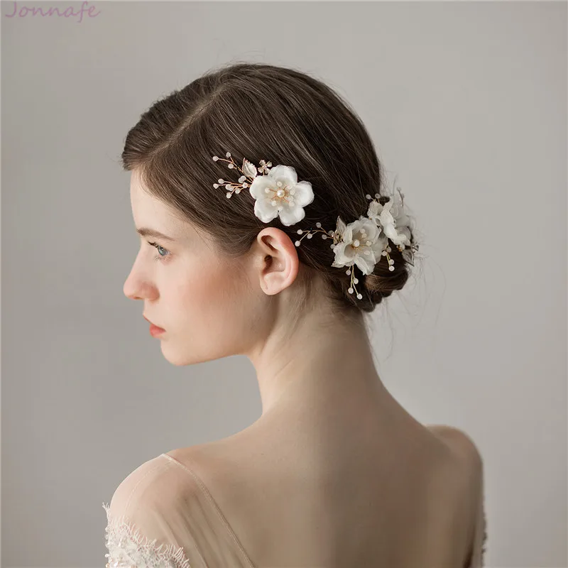 Jonnafe Chffion Flower Bridal Hair Clip Pin Set Elegant Women Headpiece Handmade Wedding Accessories Ornament | Украшения и