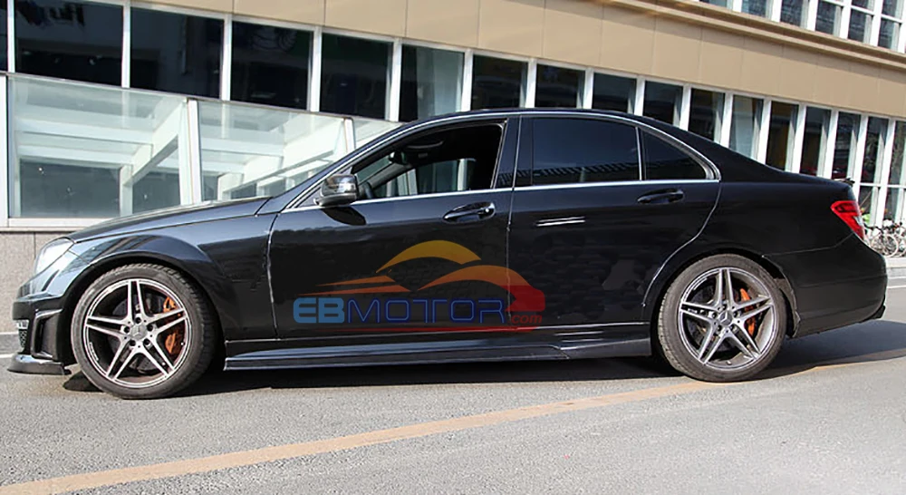 Реальные углеродного волокна боковые юбки спойлер сплиттер для Mercedes benz W204 C63 F/L