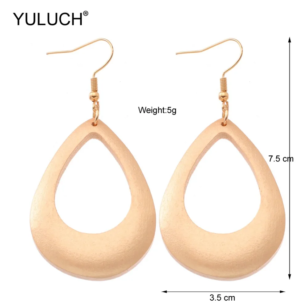 YULUCH Boho Women Lady Jewelry Accessories 2019 Fashion Chandelier Water Drop Earrings Trendy Hanging Gold Wood Pendant Earings | Украшения
