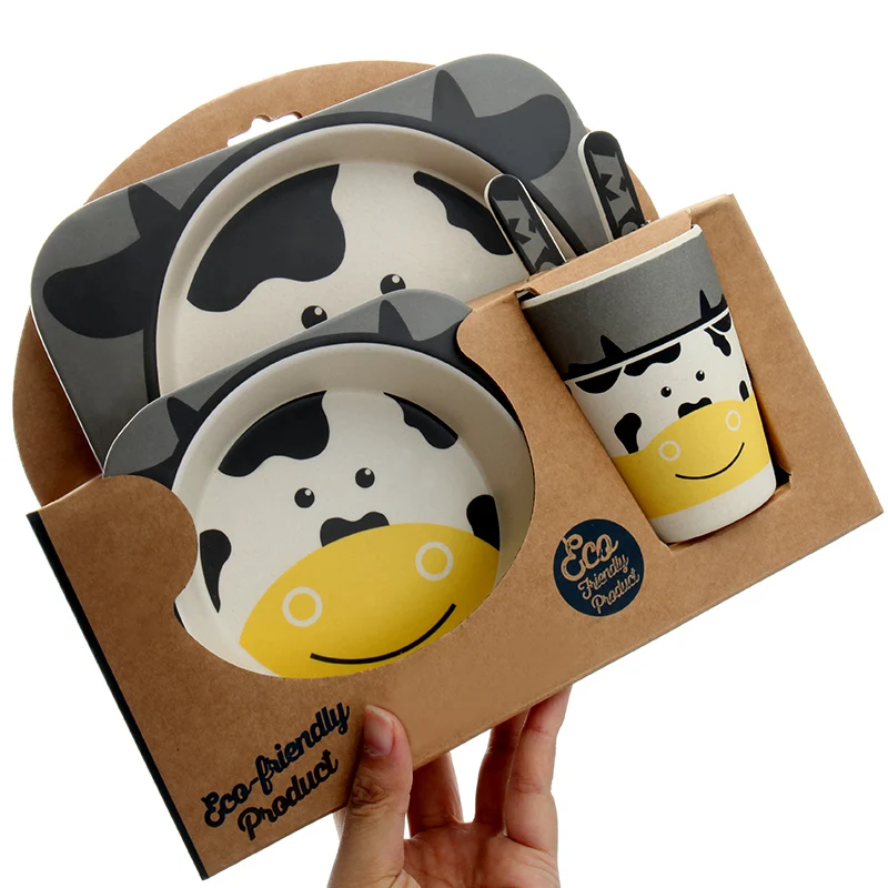 5 шт./компл. набор для кормления ребенка с чашей вилки ложка чашка посуды из