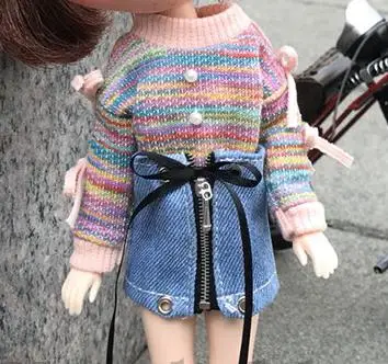 1 sweater 1 skirt Прекрасный Радужный свитер/джинсовая юбка для Holala, Blyth, средний Blyth аксессуары для кукол - Цвет: 1 sweater 1 skirt
