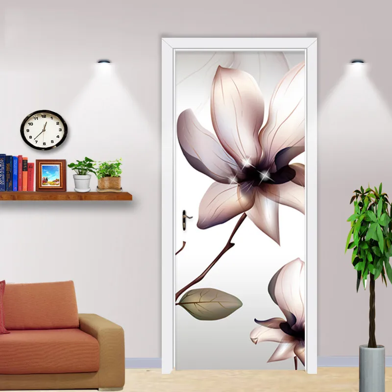 Door Sticker Modern Creative Art 3D Flower Wallpaper Living Room Bedroom Home Decor Wall Decals PVC Self-Adhesive Stickers | Дом и сад