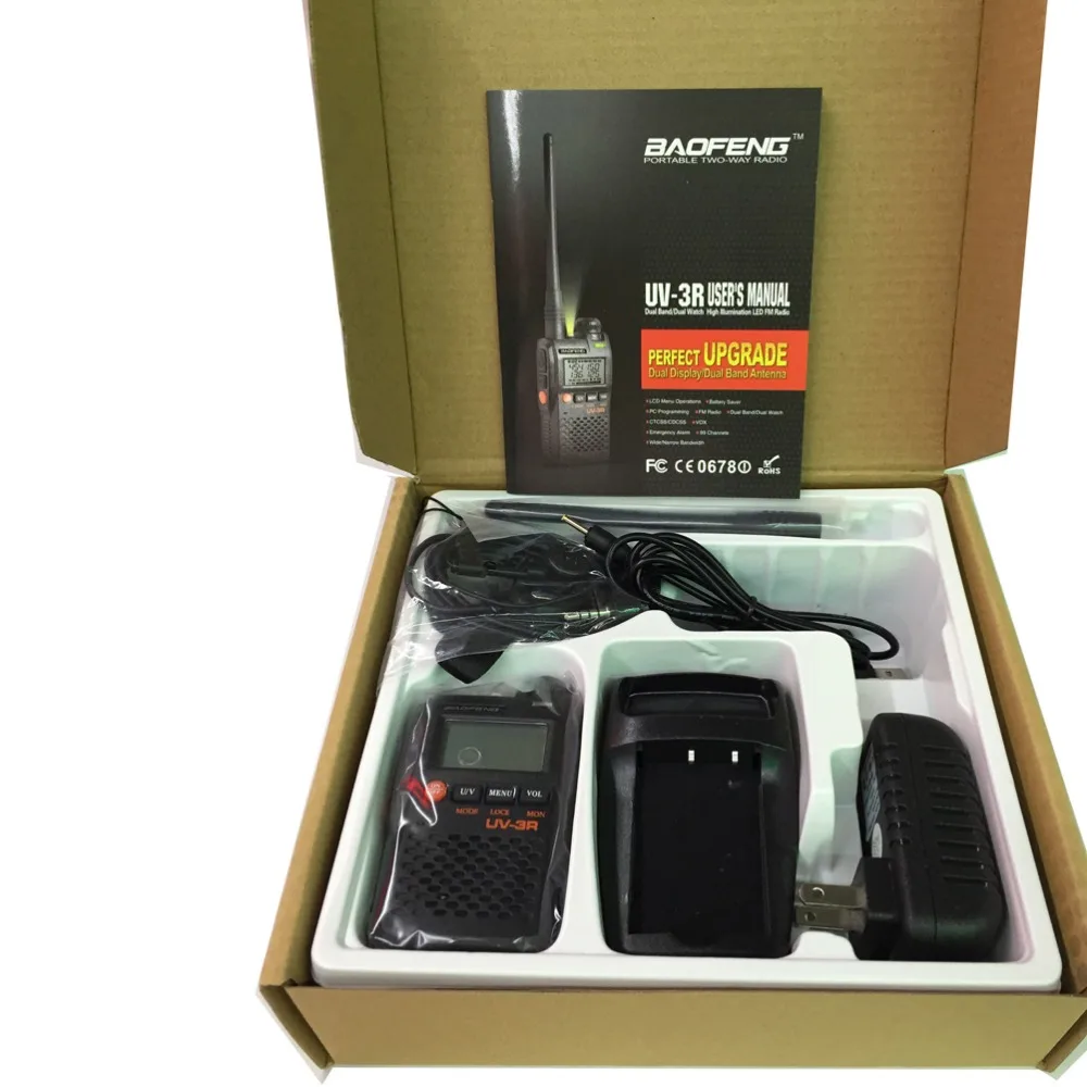 Baofeng UV 3R рация 10 км 2 Вт 99CH UHF VHF FM VOX Pofung walk talk двухдиапазонный двухсторонний
