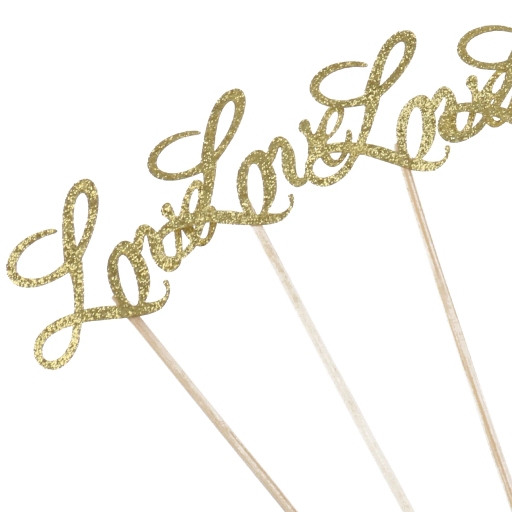 20/set Glitter Paper Golden LOVE Cake Toppers Cupcake Dessert Picks Wedding Engagement Decor | Дом и сад