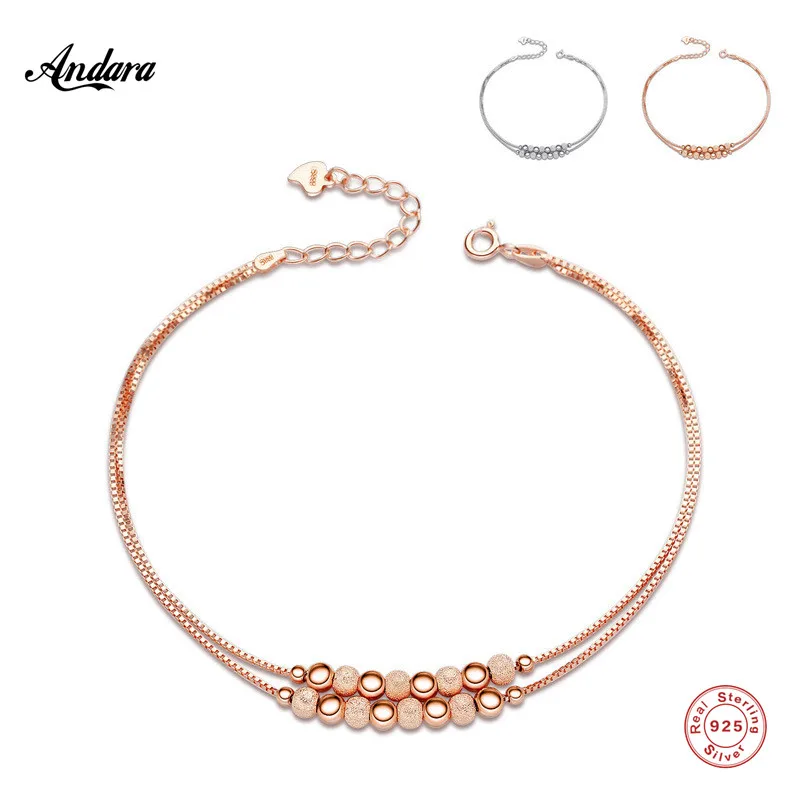 Женский браслет из серебра 100% пробы с гладкими матовыми бусинами 2 цвета|sterling silver