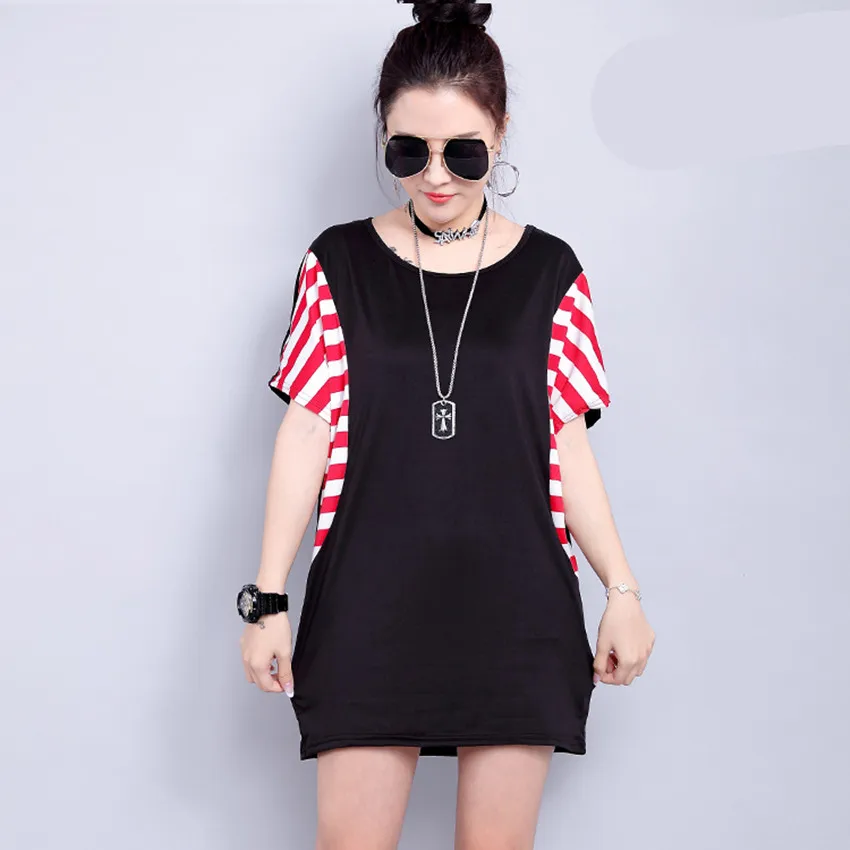 Женское Полосатое платье с короткими рукавами повседневное черно красное туника