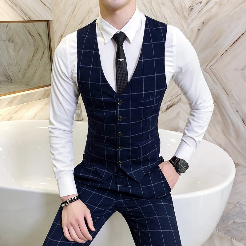 Мужской Клетчатый жилет облегающий размеры S M L XXL XXXL 4XL | Мужская одежда
