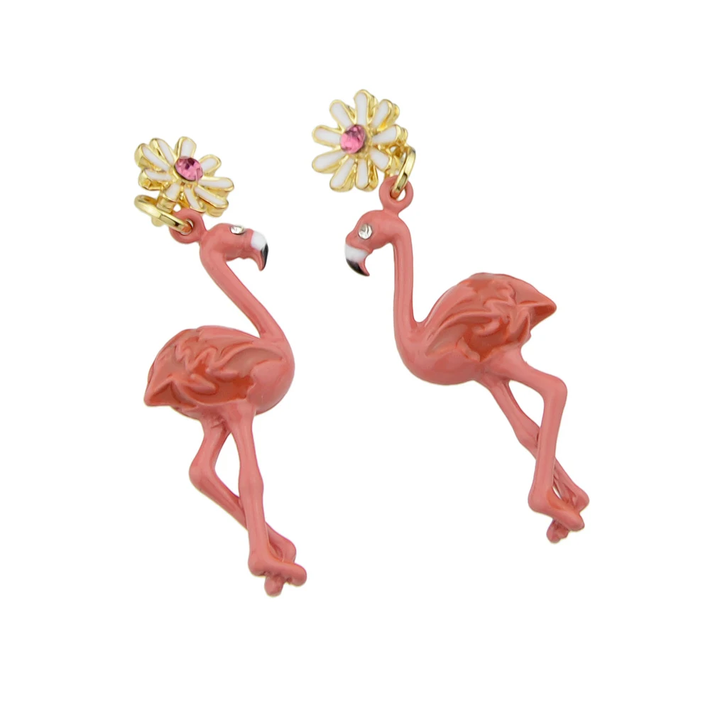 Чешские себе Серьги золото-Цвет с белым цветком красной эмалью Фламинго Форма