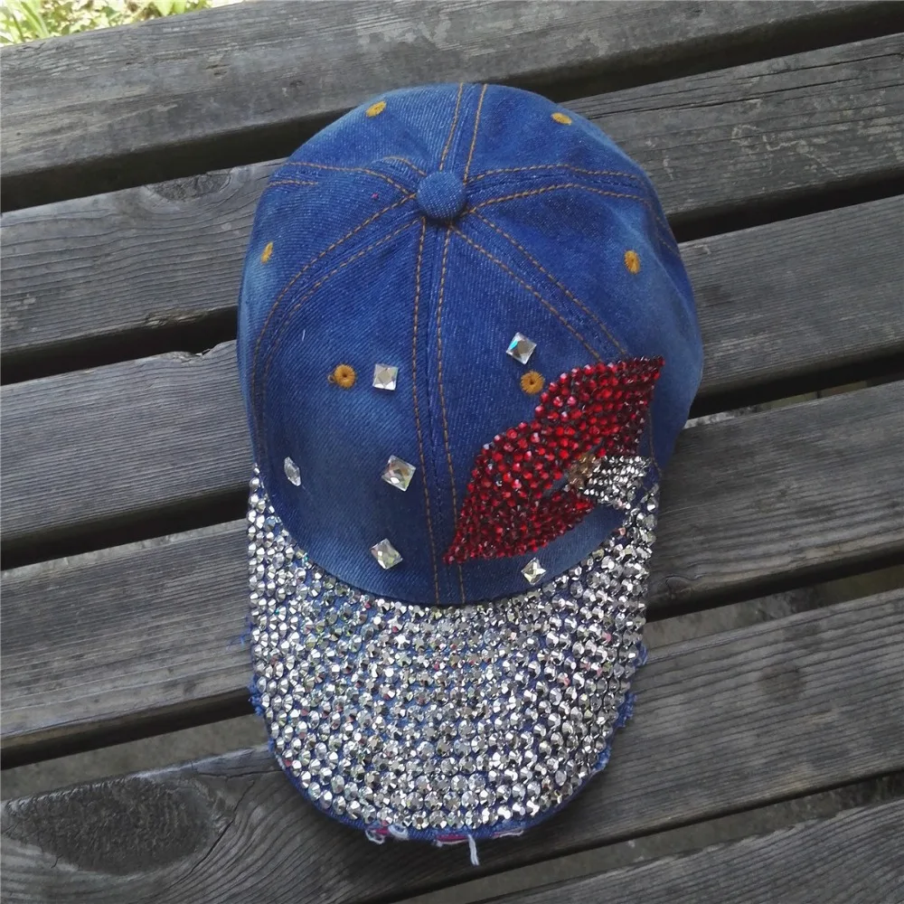 Бейсболка LGFD женская хлопковая джинсовая блестящая помада со стразами |