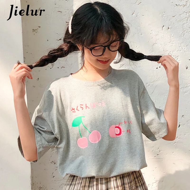 Jielur 2019 женская футболка Повседневная Корейская Harajuku фруктовые футболки с