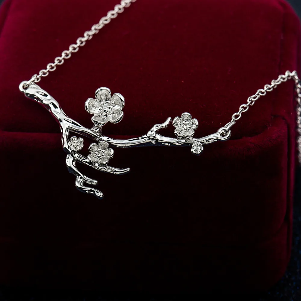 Серебряное покрытие вишни ветви дерева ожерелья ожерелье с подвеской в виде