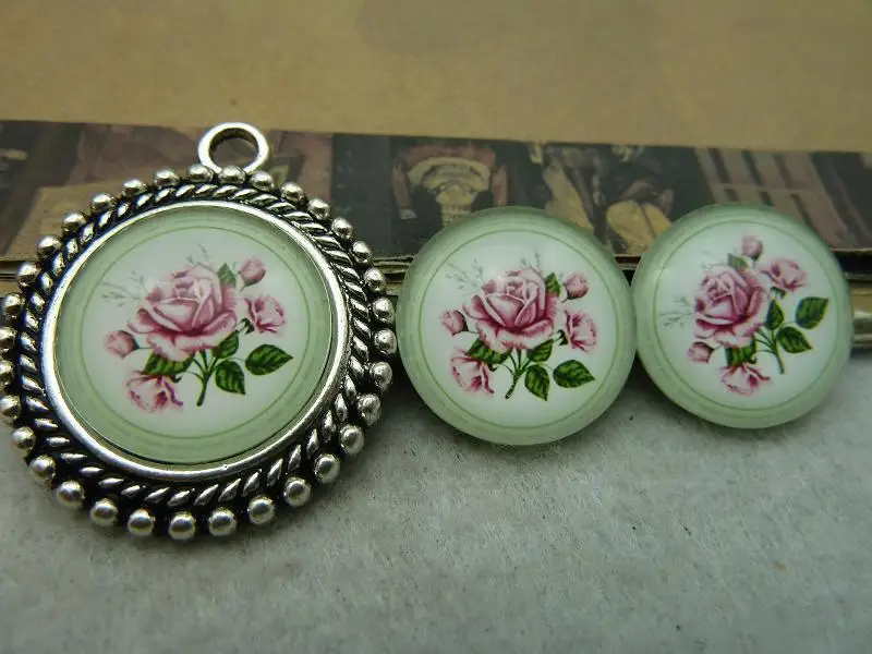 8 шт. Новый Винтаж цветок розы узор фото с плоской задней круглый стеклянный