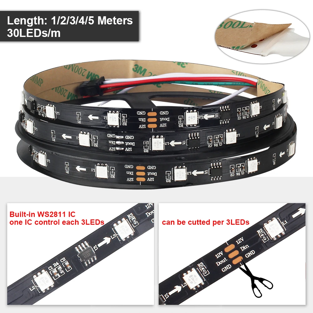 WS2811 5050 SMD RGB светодиодные ленты набор адресуемый 30 светодиодов/m Led Пиксели внешний