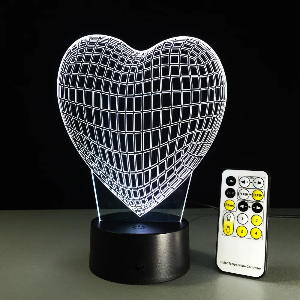 

Heart 3D Stereo Illusion Lamp Acrylic Love Table Night Remote USB or Touch Switch 7 Color Change Living Room Decorative Lamp
