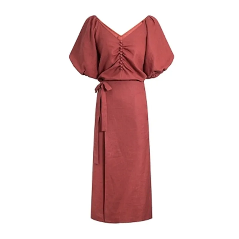 Новинка лета 2018 красное платье в стиле ретро с v-образным вырезом и короткими