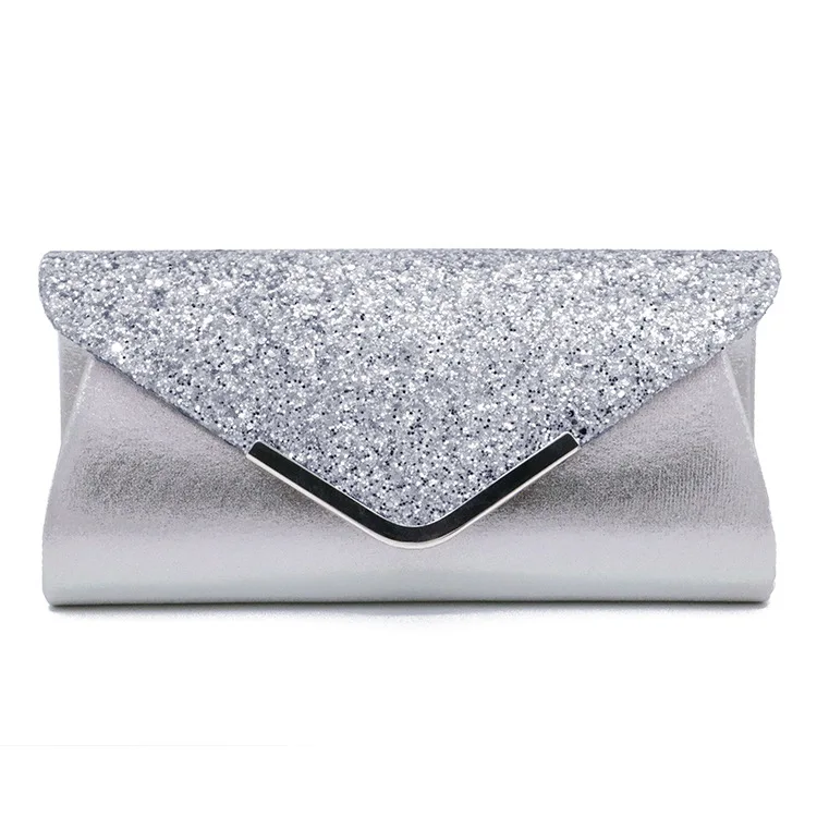 Серебристый Fashion Lady Women Glitter Clutch Wallet Long Evening Wedding Prom Purse Handbag - Цвет: Серебристый