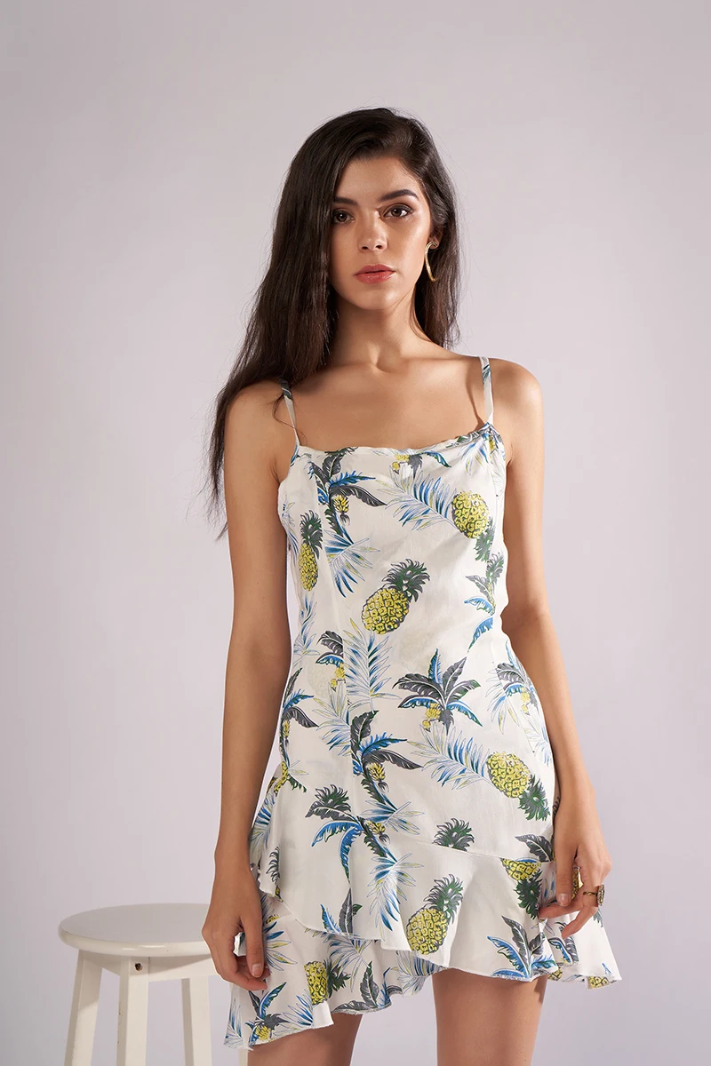 Новинка 2019 женское короткое платье с ананасом кокосовым деревом модное пляжное