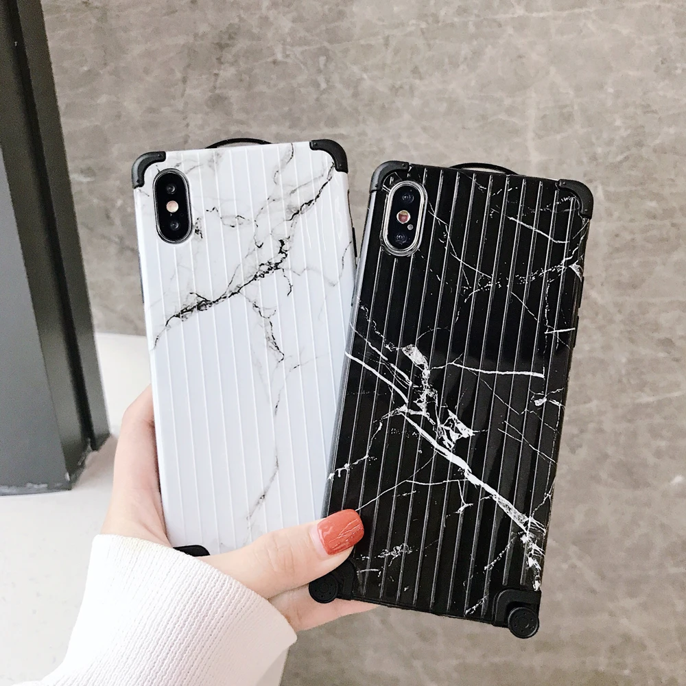 Luggage Phone Case for Iphone XS MAX XR Fashion Marble 8 7 6 6S Plus Four Corners Wheels Anti-knock Conque | Мобильные телефоны и