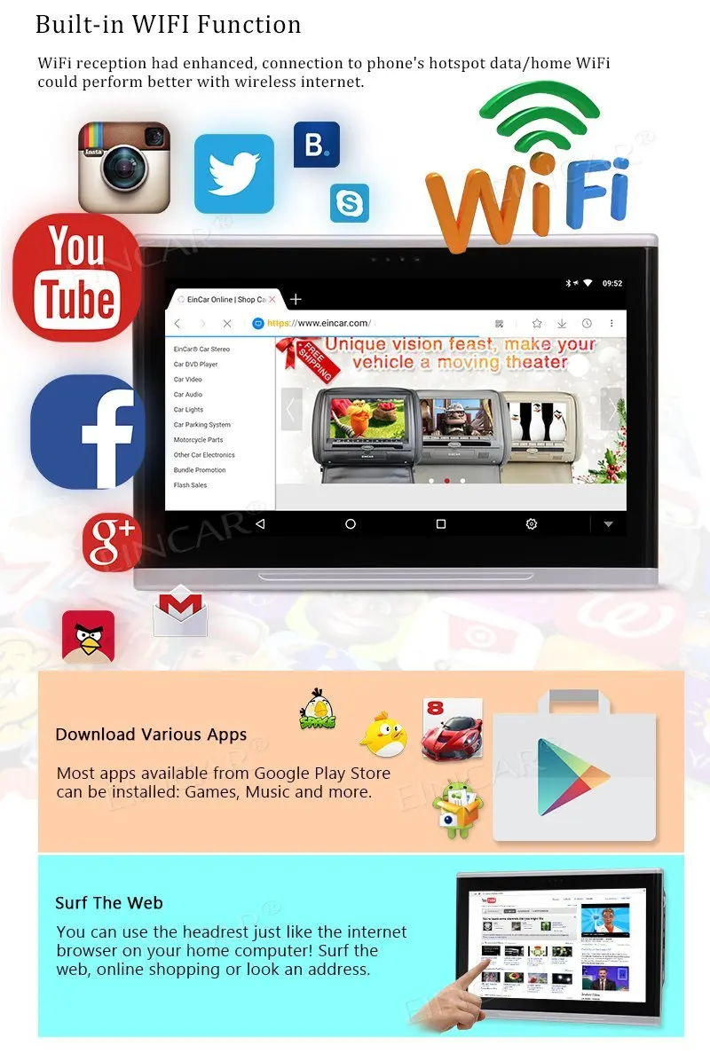 Android 6 0 Автомобильный подголовник 10 1 ''автомобильный монитор ультра тонкий ЖК