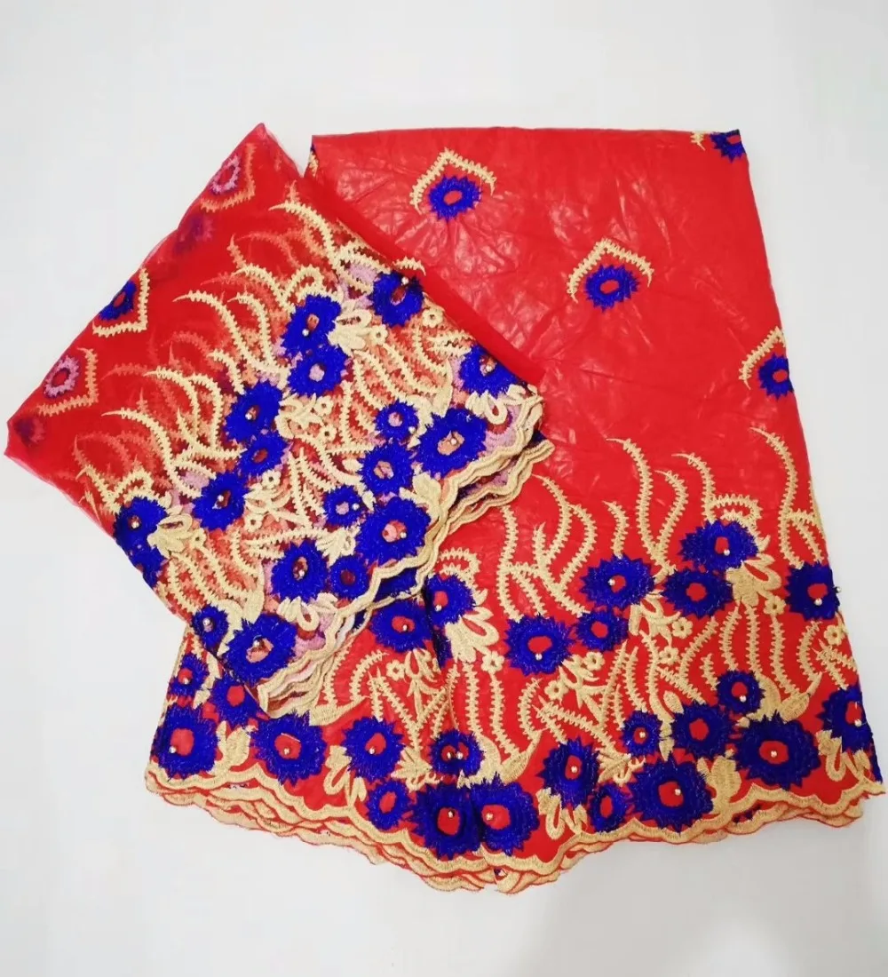 Синяя Золотая бисерный базин Riche Getzner кружевная ткань в нигерийском стиле красная