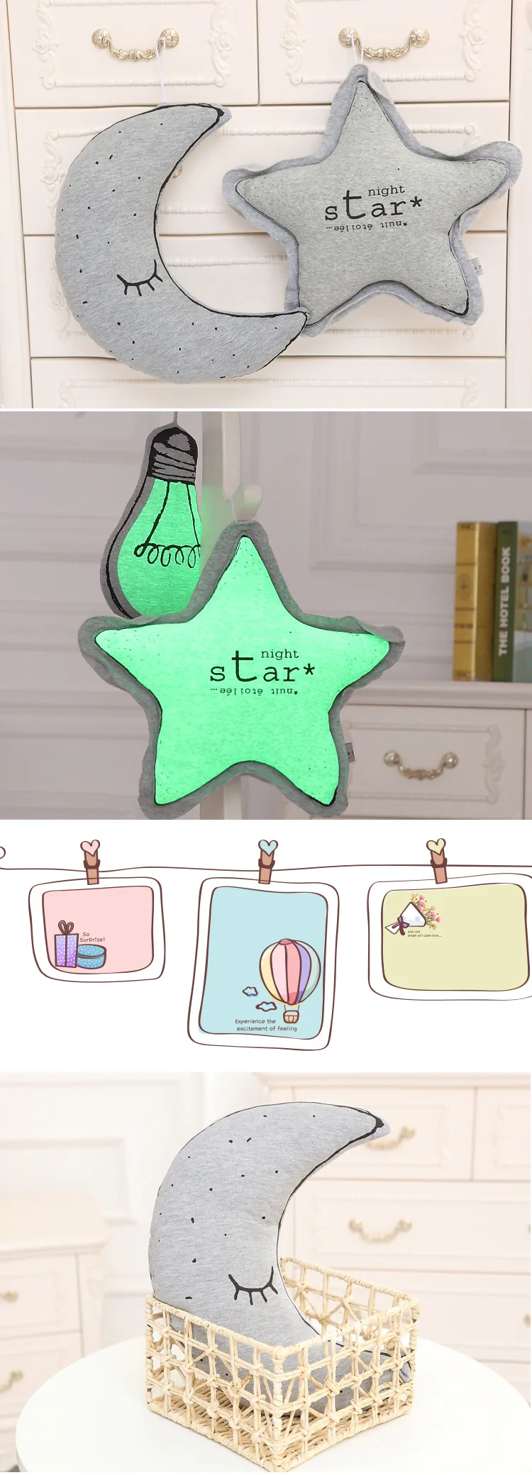 26/40cm Moon Star Light Bulb Noctilucence Plush Toys Best Decoration Gifts for Christmas Day |