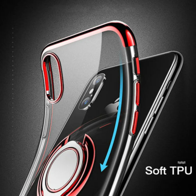 For OPPO K1 R17 Pro Case Slim Soft TPU Plating 360 Ring Stand Back Cover for VIVO X20 Plus X21 Y69 Support Car Magnetic Holder |