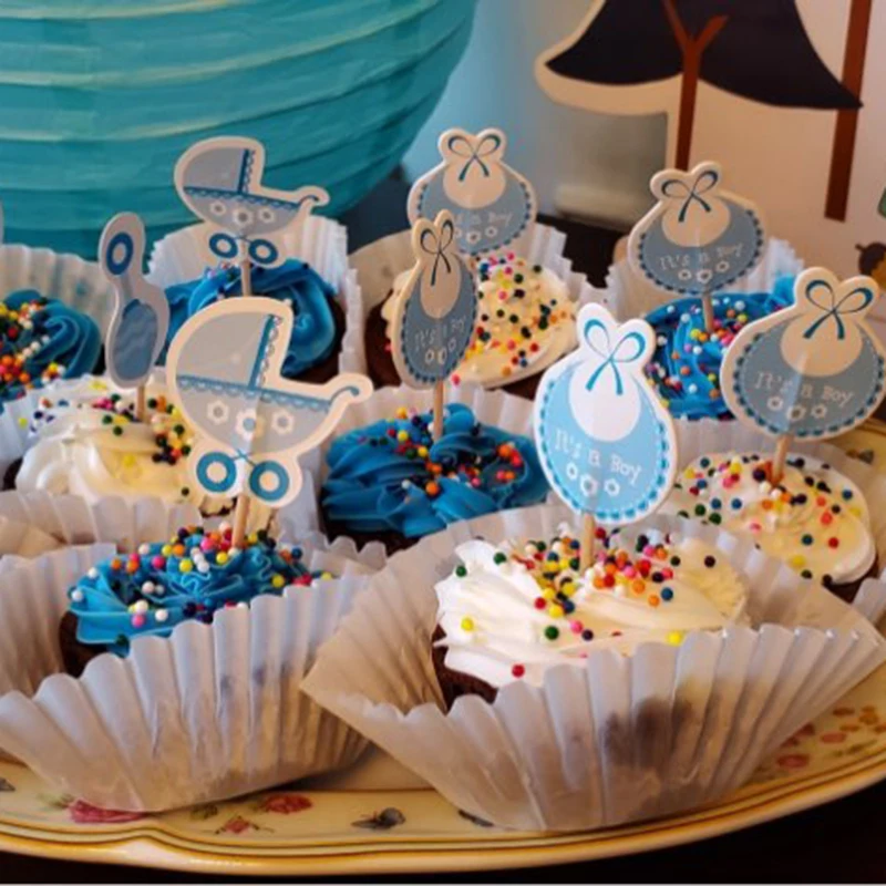 20 шт./компл. Baby Shower для капкейка-для мальчиков и девочек для крещения синего цвета День рождения украшения для детей торжественное мероприятие вечерние поставки