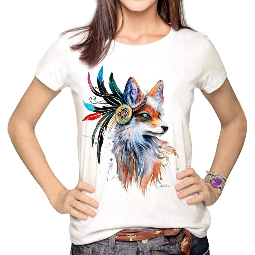 Dingtoll Dark Wolf Crew Neck T shirt Women Multi Harajuku Printed Tumblr Tee Tops Blusa WMT259 | Женская одежда