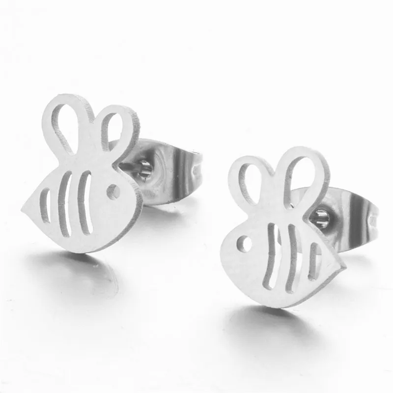 bee 1 Модные серебряные и золотые серьги-гвоздики для женщин Птица кошка Улитка КИТ медведь пчела Фламинго Русалка Единорог Краб лапа животное ювелирные изделия - Окраска металла: bee 1
