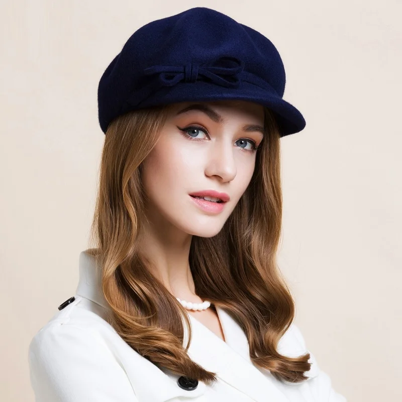 

Autumn and Winter Wool Hat New Korean Woolen Navy Cap Lady Elegant Fashion Beret Octagonal Cap British Autumn Wool Cap B-7505