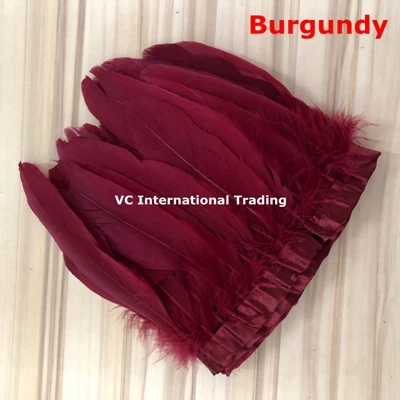 wine red Украшение из гусиных перьев 10 м/лот окрашенная Желтый гусиное перо ленты 15-20 см коленке перо полос ткани кружева - Цвет: wine red