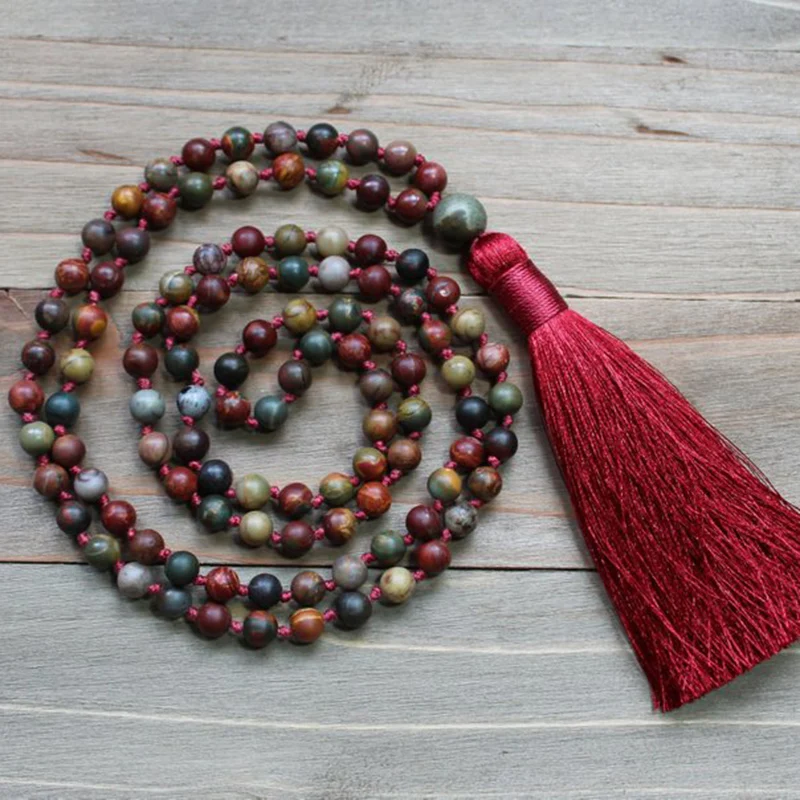 Ожерелье с Красной кисточкой для женщин 108 Mala Beads ожерелье в стиле бохо ювелирное