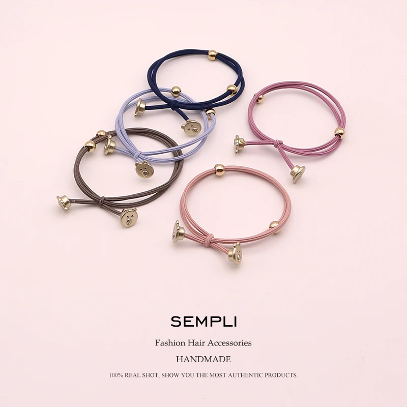 

Sempli Nylon High Elasticity Elastic Hair Bands Gold Two Bear's Head For Women Girls Hair Band Kid Children Hair Accessories