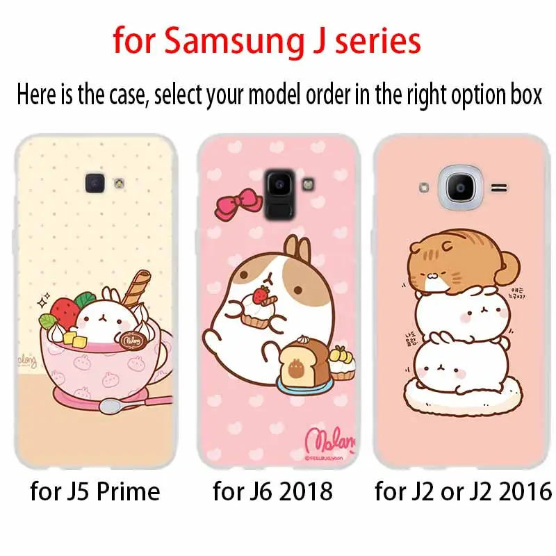 Милый милый чехол Molang в виде кроликов для Samsung J8 J4 J6 Plus 2018 J5 J3 J7 2017 телефона Prime EU 2016 |