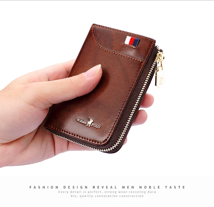 WILLIAMPOLO, черный маленький мужской кошелек на молнии, Мужской Портмоне, короткий кошелек, брендовый, высокое качество, натуральная кожа, мужской кошелек POLO310