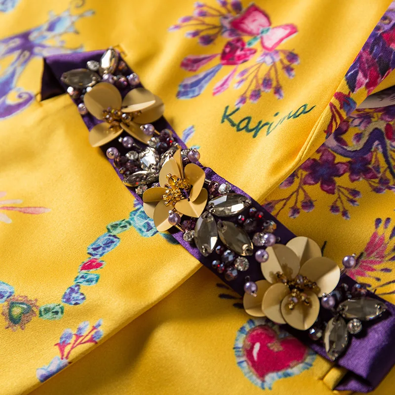 Высокое качество подиумная Мода Феникс цветок печать Кнопка Длинный жилет с