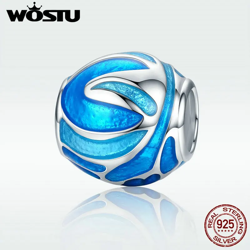 WOSTU новинка 925 пробы серебряные фейерверки небесно голубые эмалированные бусины