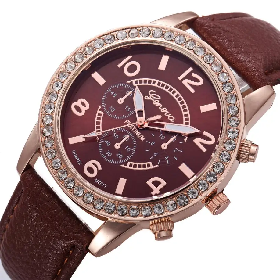 Timezone#301 модные Geneva женские часы Роскошные бриллиантовые аналоговые кожаные кварцевые наручные часы