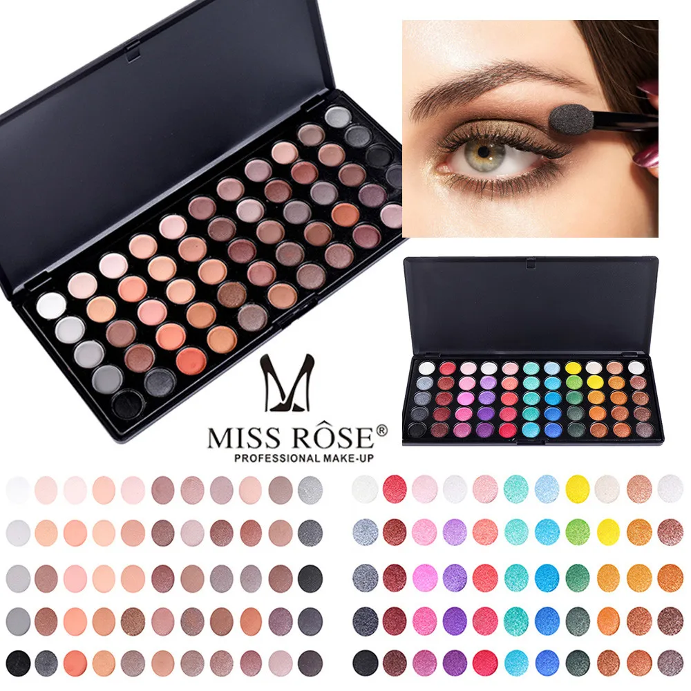 MISS ROSE 55 цветов тени для век водонепроницаемые мерцающие блестящие пудра матовые
